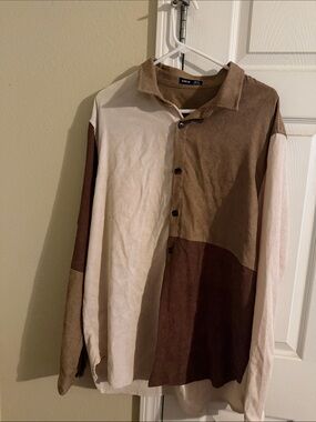 SHEIN Brown & Cream Colorblock Lightweight Shirt Jacket